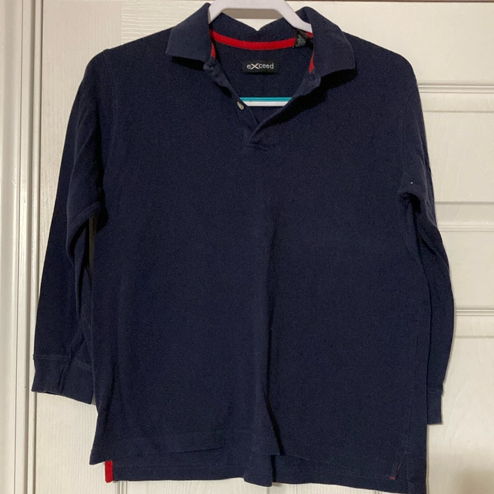 ⭐️⭐️ Classic Navy Blue Long sleeve Polo w/ Red Trim- size L (boy) school uniform